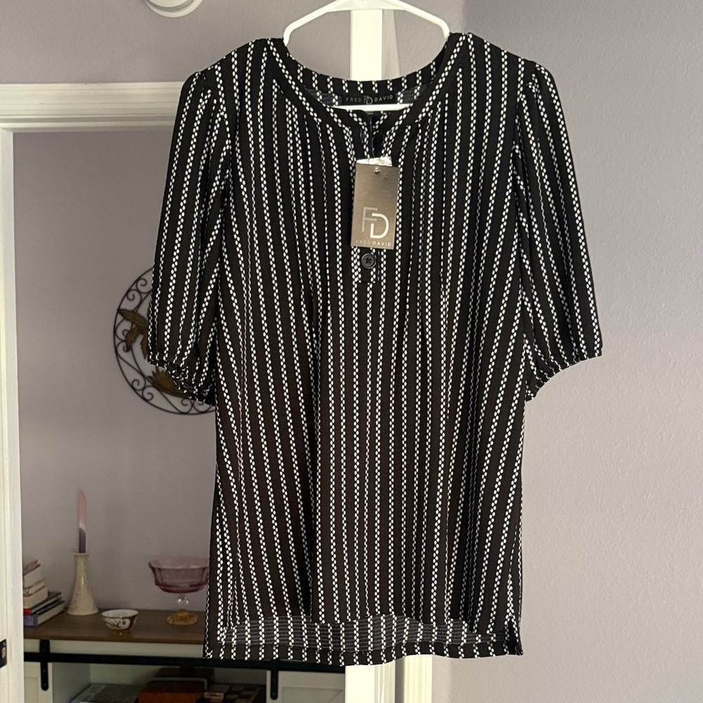 Fred David Black and White Striped Blouse